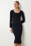 Siyah Basic Esnek Fitilli Örme Elbise UB00468