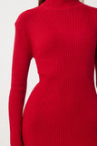 Kırmızı Dik Yaka Yırtmaçlı Saran Triko Elbise DD01338