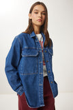 Koyu Mavi Geniş Cepli Oversize Denim Ceket AN00223
