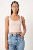 Açık Pudra Kare Yaka Askılı Fitilli Crop Bluz BF00058