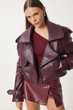 Bordo Oversize Suni Deri Ceket OH00059