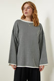 Siyah Beyaz Çizgili Oversize Triko Kazak YY00196