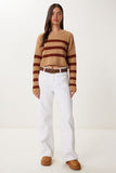 Camel Çizgili Crop Triko Kazak Kİ00139