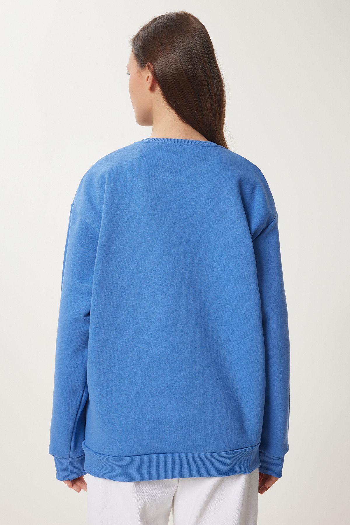 Gök Mavi Şardonlu Basic Sweatshirt OW00001