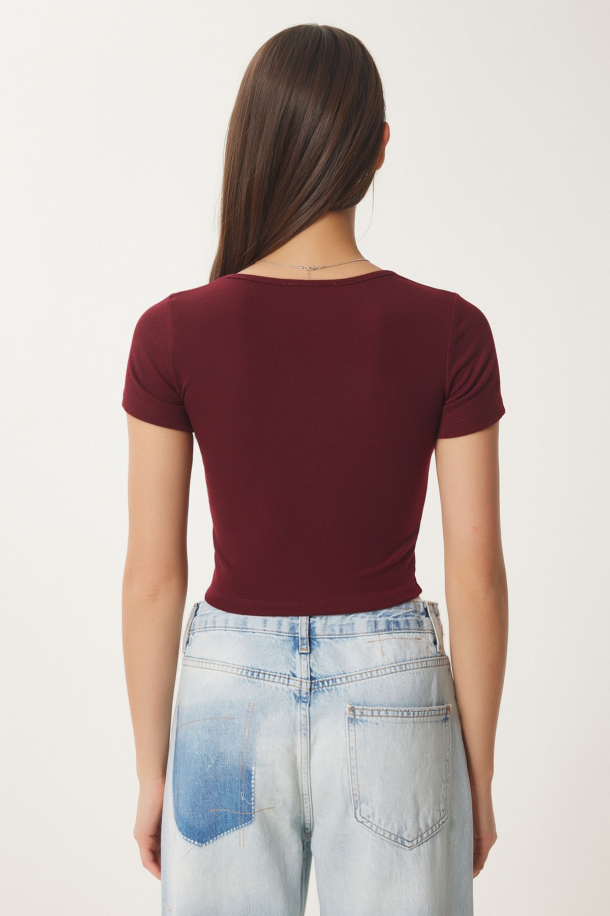Bordo Basic Crop Örme Bluz FW00007