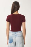 Bordo Basic Crop Örme Bluz FW00007