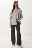 Gri Oversize Keten Gömlek PB00052
