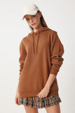 Kahverengi Kapüşonlu Şardonlu Oversize Sweatshirt VN00017