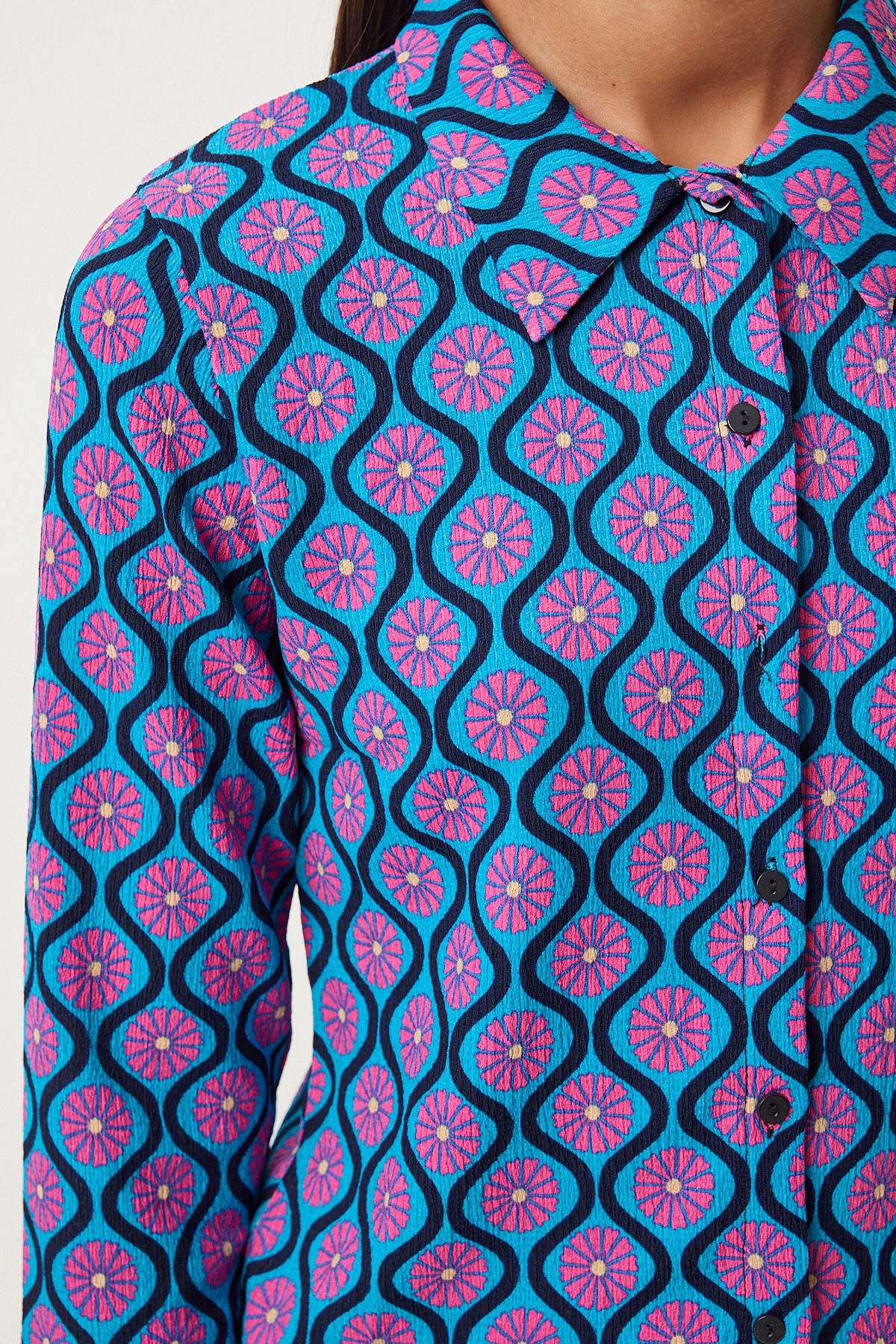 Mavi Pembe Desenli Yazlık Dokuma Gömlek Pantolon Takım  FN03195