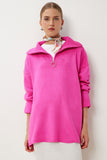 Koyu Pembe Fermuarlı Oversize Triko Kazak YY00263