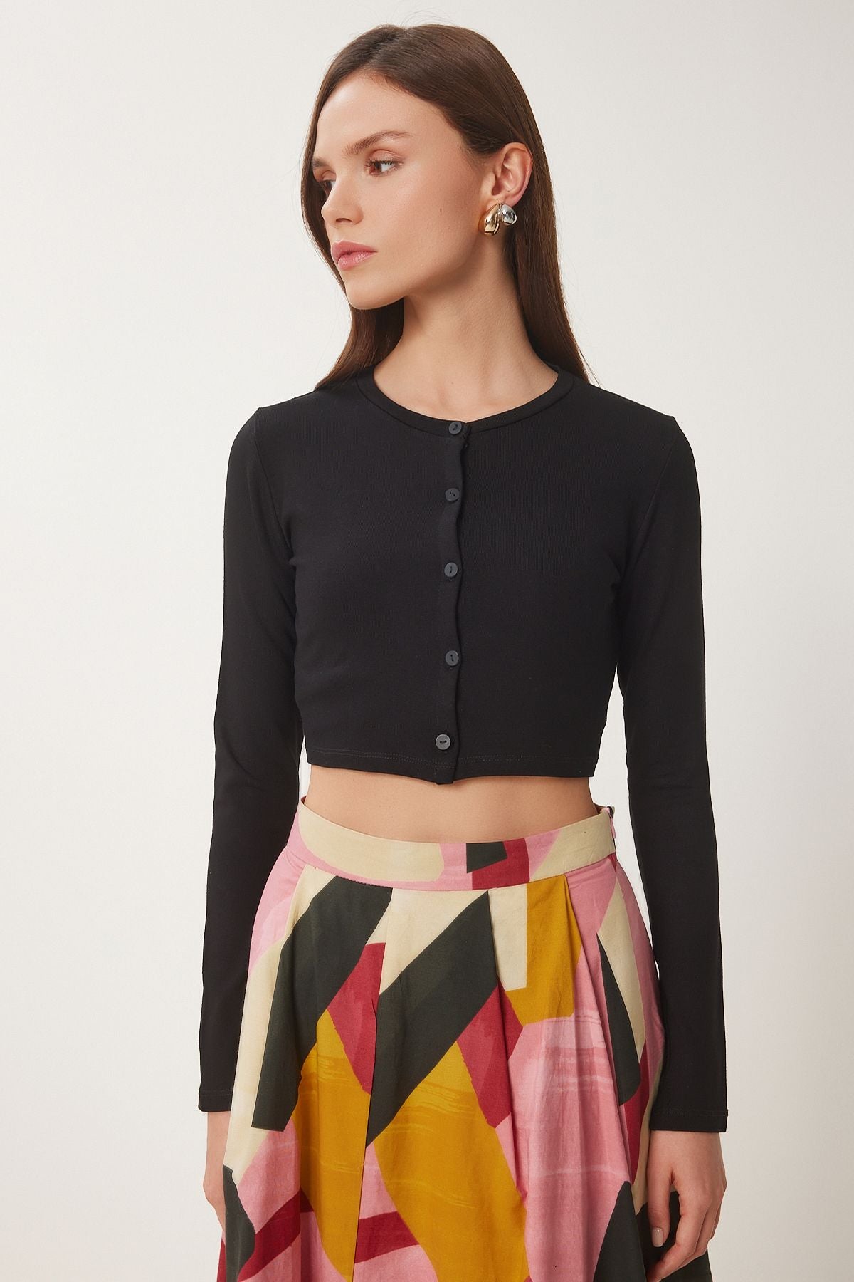 Siyah Çilek Örme Crop Bolero Hırka UB00384