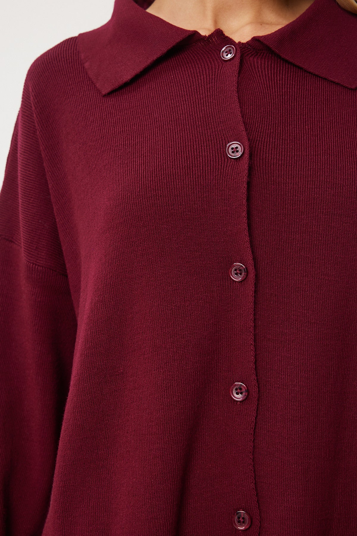 Bordo Polo Yaka Triko Hırka Etek Takım PF00090