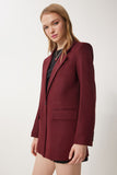 Bordo Vatkalı Dokuma Blazer Ceket HL00005