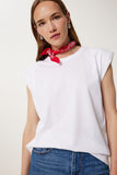 Beyaz Vatkalı Basic Örme T-Shirt FG00031