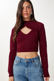 Bordo Balıkçı Yaka Triko Atlet Crop Takım MT00153