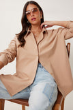 Bej Oversize Poplin Gömlek WF00142