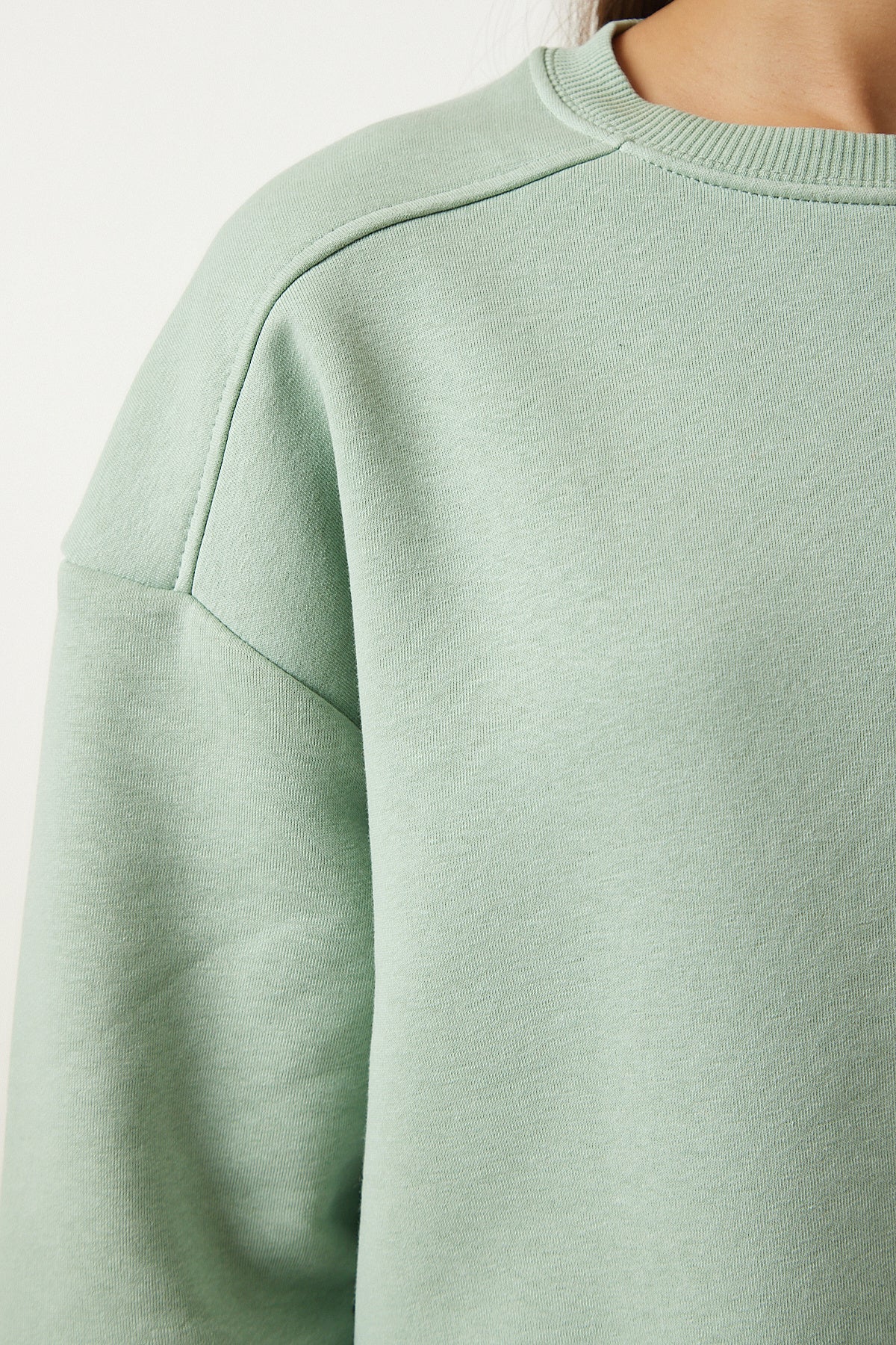 Su Yeşili Fermuar Detaylı Şardonlu Örme Sweatshirt UB00148
