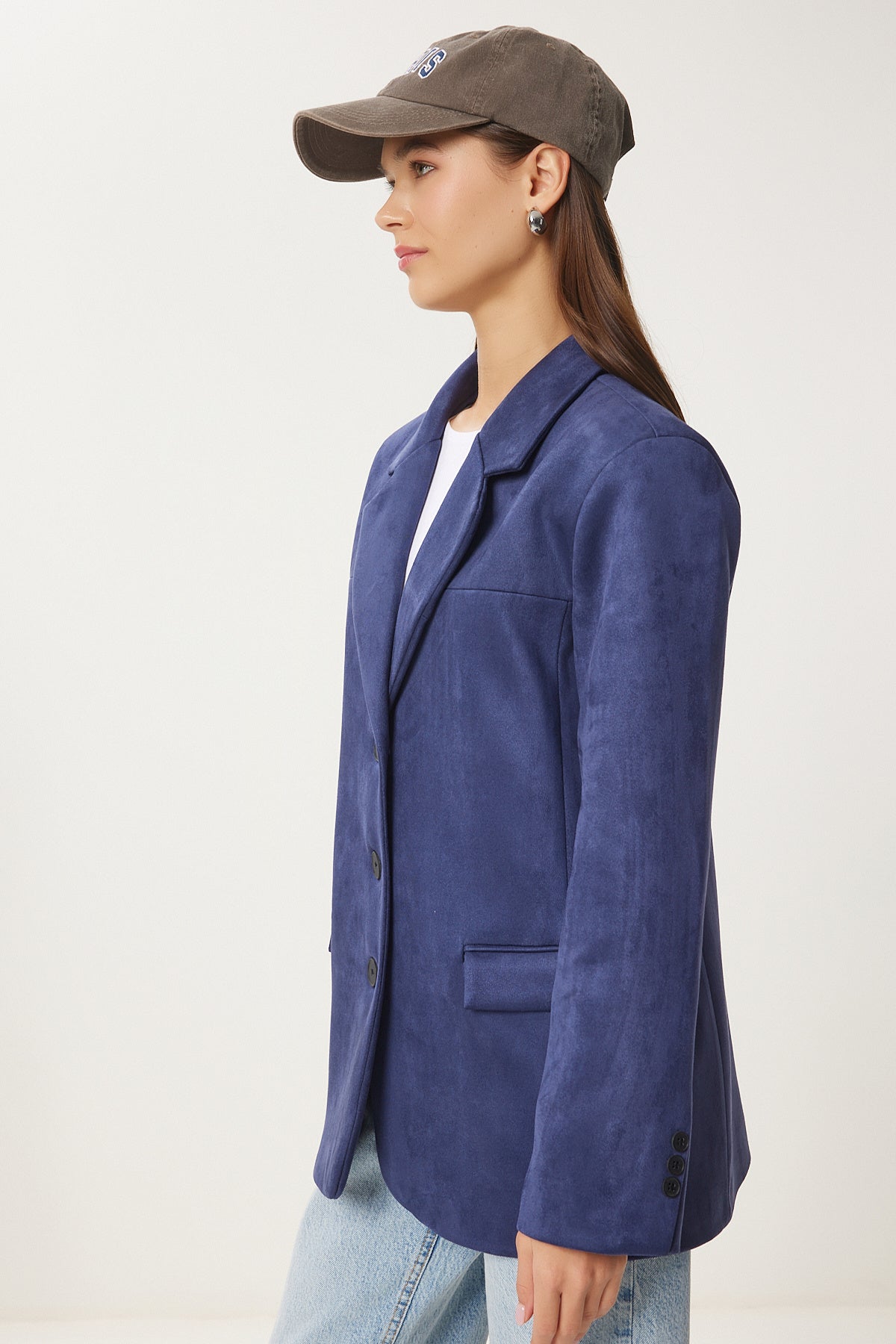 Lacivert Premium Süet Blazer Ceket FN03443