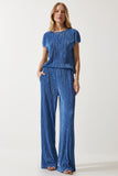 Lacivert Piliseli Rahat Bluz Pantolon Takım MC00283