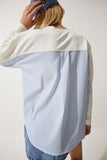 Ekru Mavi Poplin Detaylı Örme Sweatshirt MC00274
