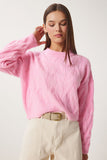 Pembe Dokulu Crop Triko Kazak MX00170