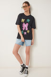 Siyah Fiyonk Baskılı Örme T-Shirt VN00024