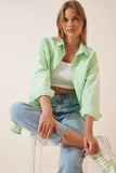 Açık Yeşil Oversize Uzun Basic Gömlek DD00842