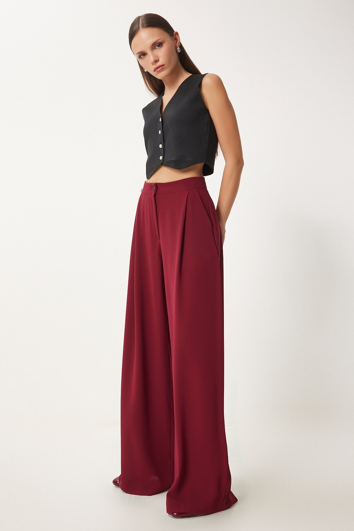 Bordo Cepli Dokuma Palazzo Pantolon UL00052