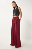 Bordo Cepli Dokuma Palazzo Pantolon UL00052
