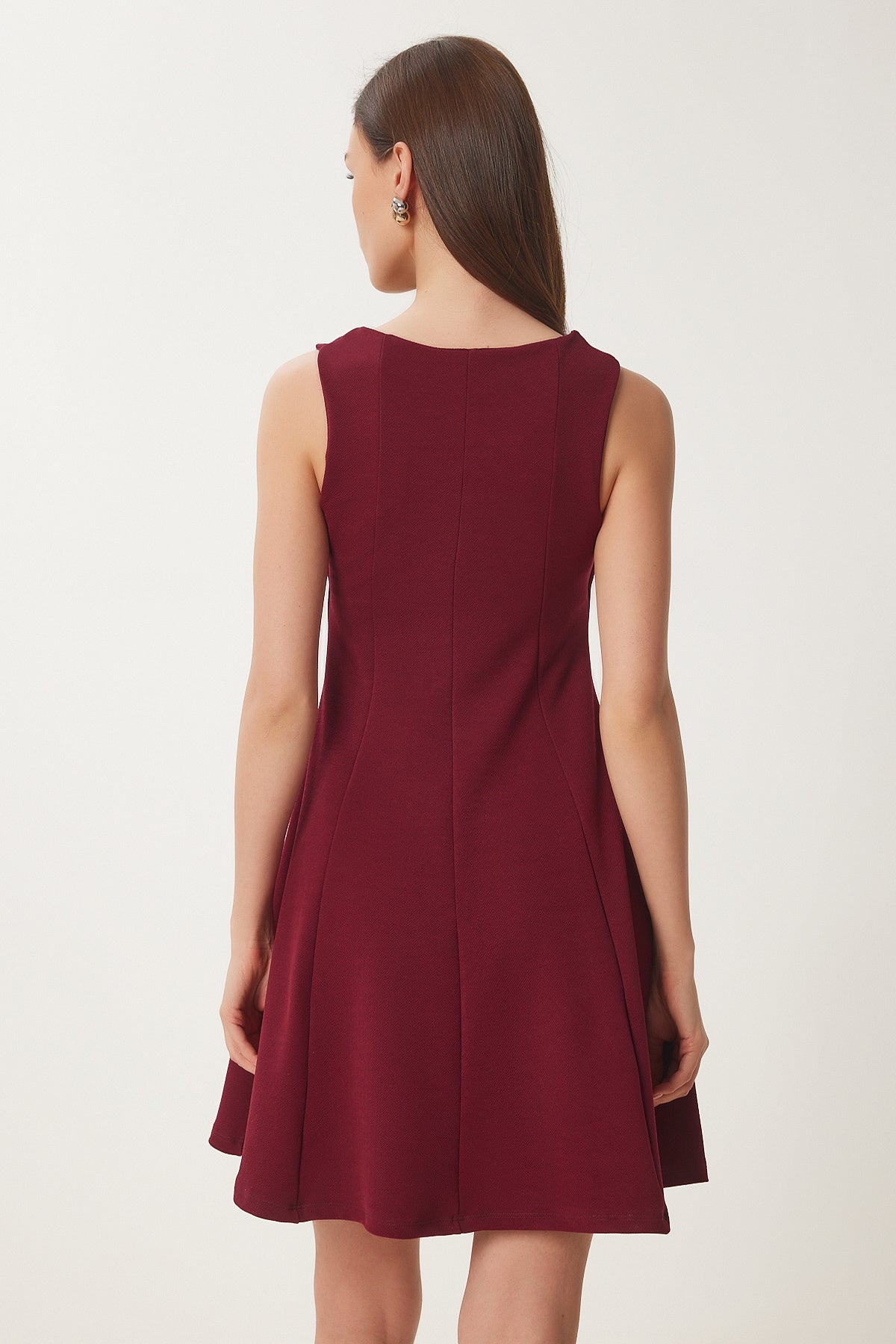 Bordo Volanlı Mini Örme Elbise ZV00296