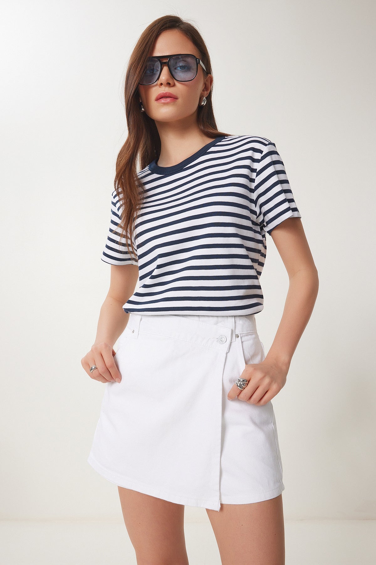 Beyaz Mini Denim Şort Etek OK00066
