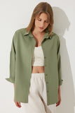 Haki Oversize Uzun Basic Gömlek DD00842