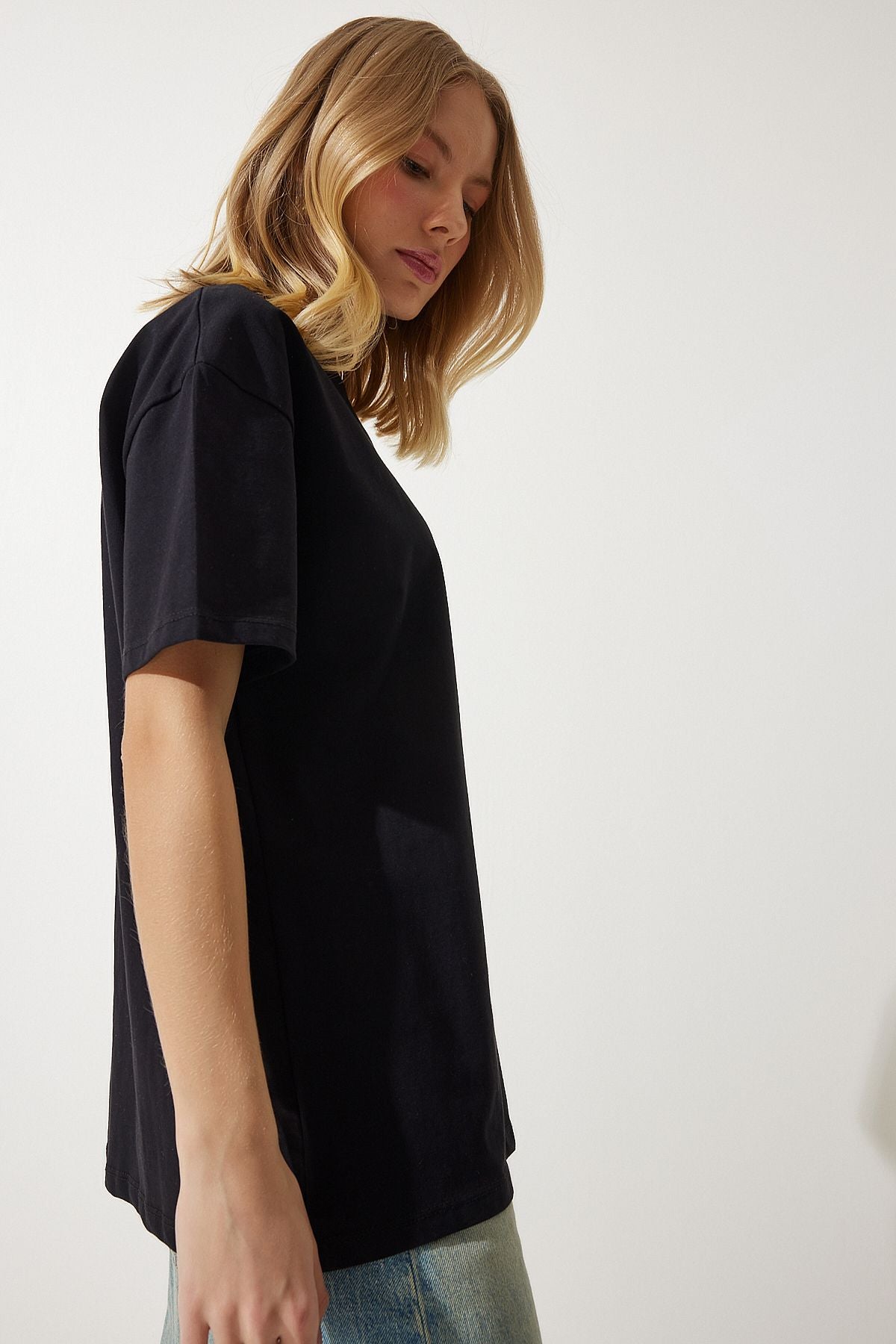 Siyah Bol Basic Pamuklu T-Shirt BP00151