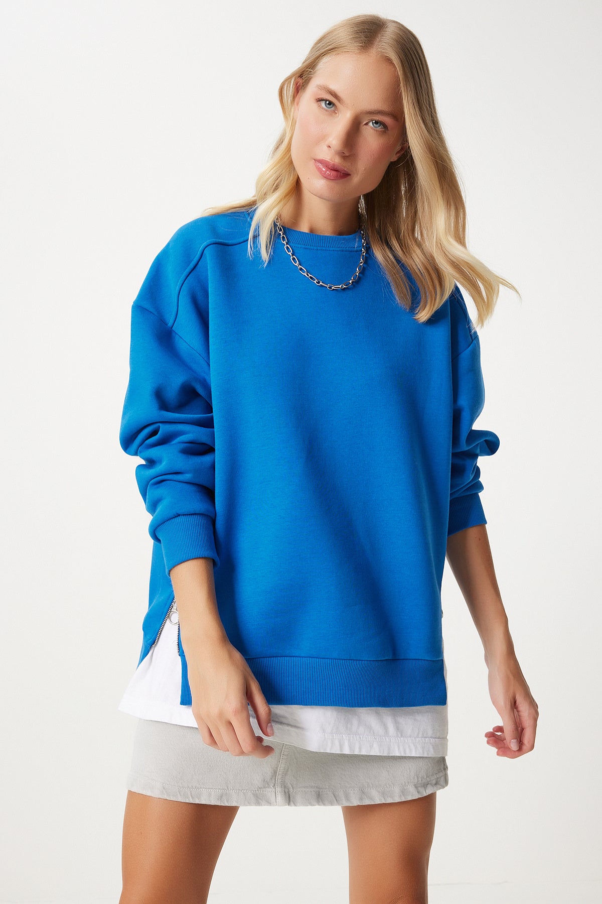 Mavi Fermuar Detaylı Şardonlu Örme Sweatshirt UB00148