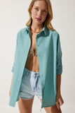 Su Yeşili Oversize Uzun Basic Gömlek  DD00842