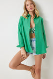 Yeşil Oversize Uzun Basic Gömlek MX00167