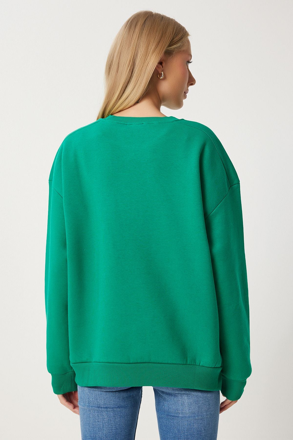 Koyu Yeşil Fermuar Detaylı Şardonlu Örme Sweatshirt UB00148
