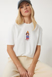 Ekru Armalı Pamuklu Örme T-shirt CR00465