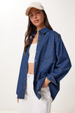 Koyu Mavi Cep Detaylı Denim Gömlek MX00221