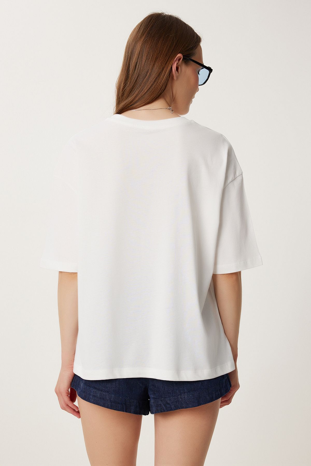 Ekru Baskılı Pamuklu Örme T-Shirt YY00239
