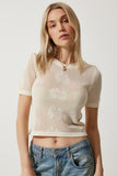 Krem Ajurlu Yazlık Crop Triko Bluz YY00216