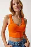 Oranj Askılı Crop Örme Bluz OW00030