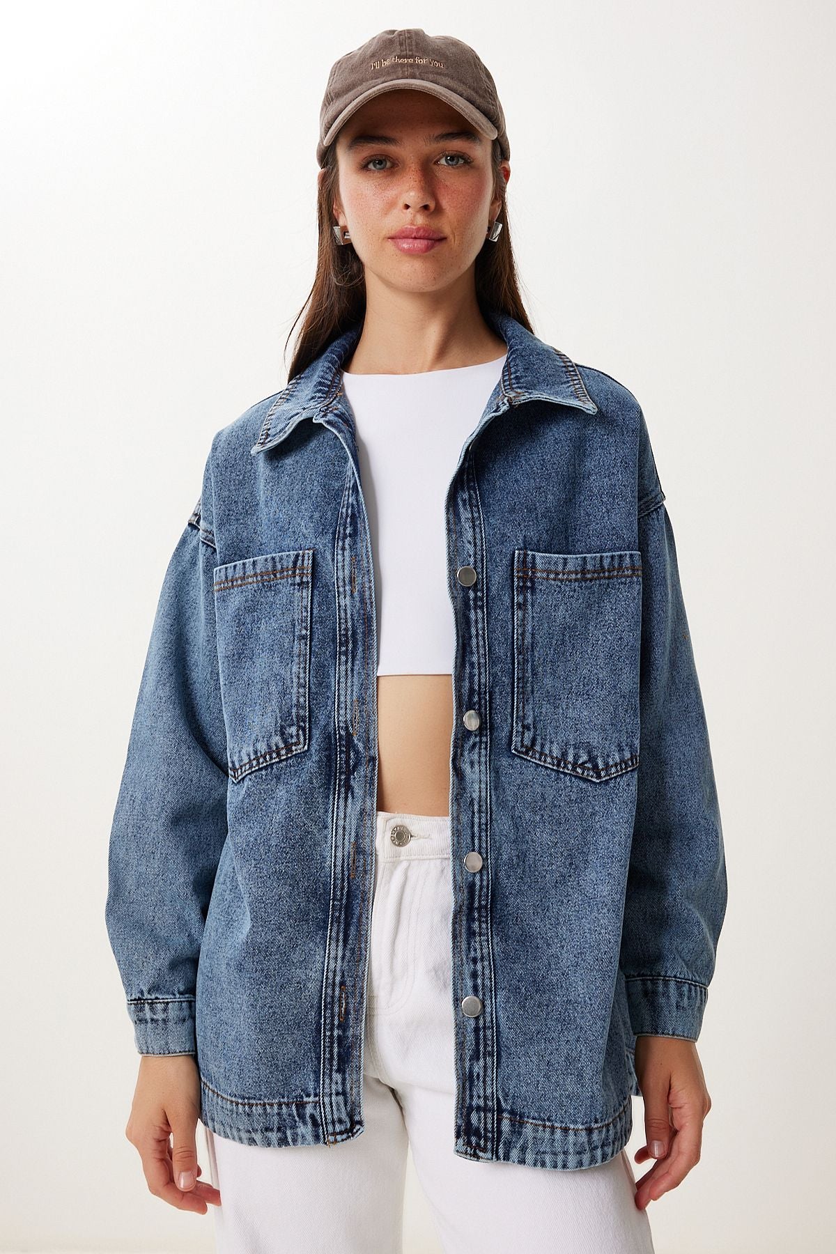 Koyu Mavi Geniş Cepli Denim Ceket DD01365