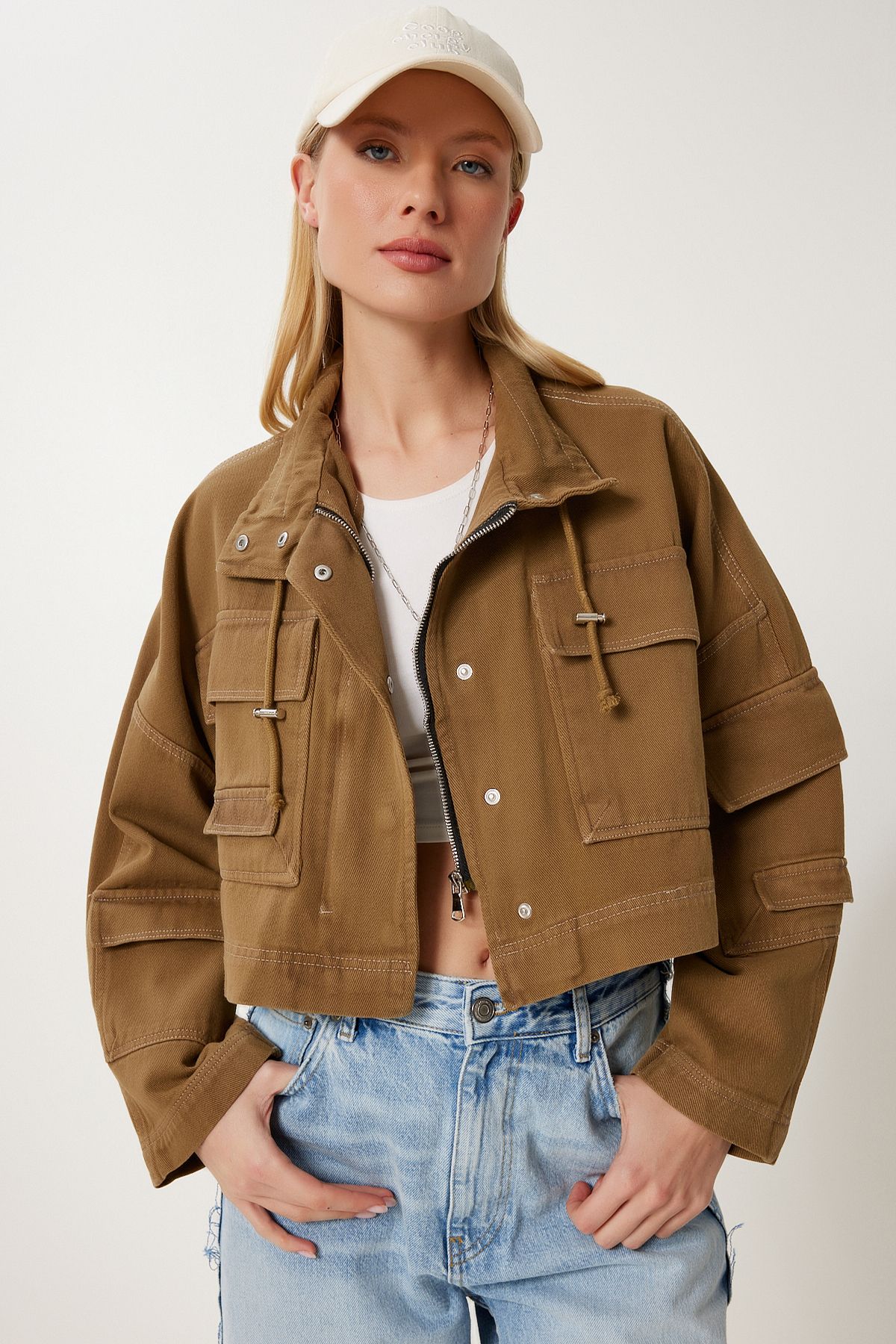 Haki Cep Detaylı Gabardin Ceket SA00042