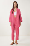 Koyu Pembe Kimono Pantolon Örme Takımı BY00050