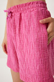 Koyu Pembe Dokulu Keten Şort WF00119
