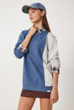 İndigo Mavi Blok Renkli Örme Sweatshirt VN00021