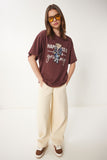 Kahverengi Ayıcık Armalı Pamuklu Oversize Örme T-Shirt CR00461