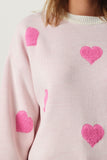 Açık Pembe Kalp Dokulu Oversize Triko Kazak KB00037