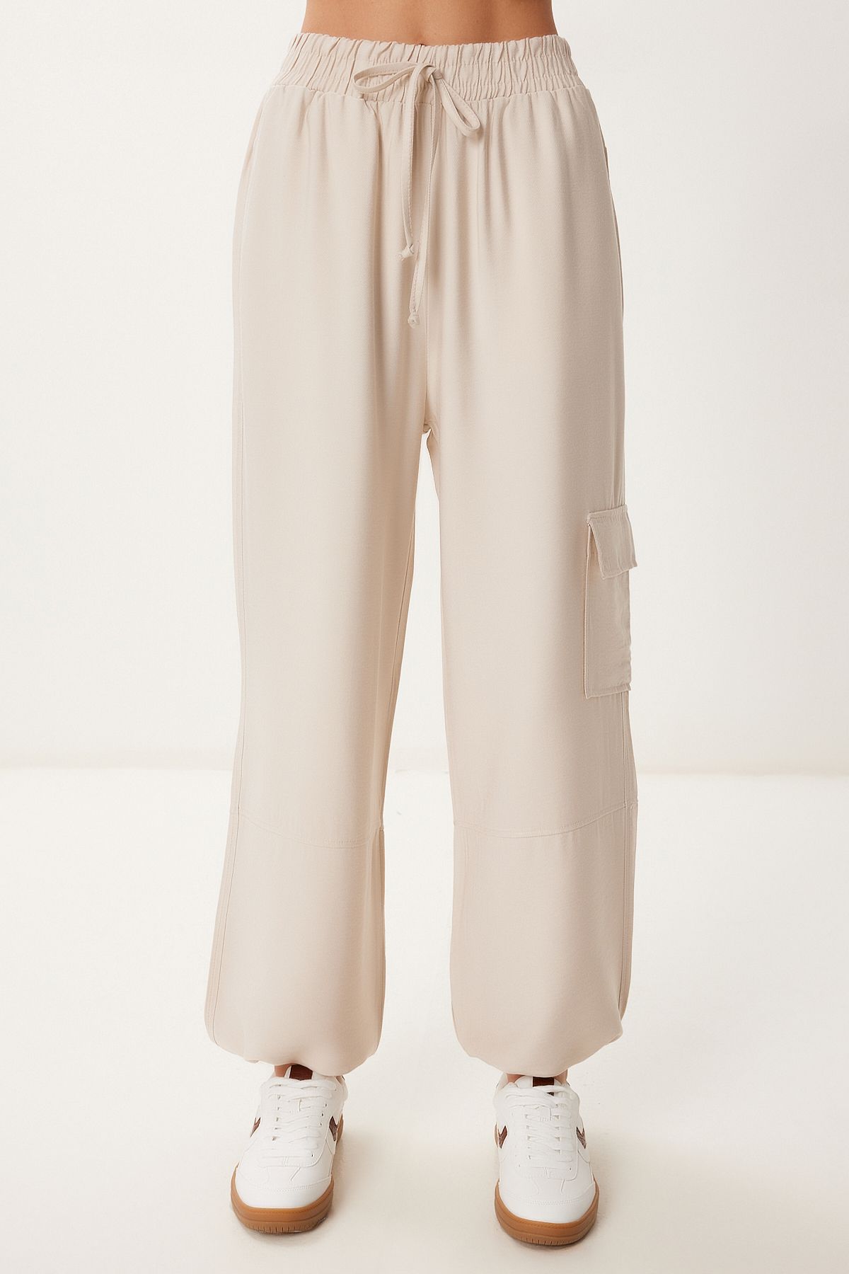 Krem Cepli Keten Kargo Pantolon MX00212